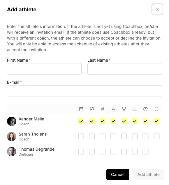 Add athlete dialog
