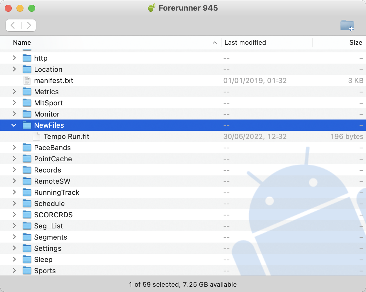 Export workouts to Garmin - Android File Manager