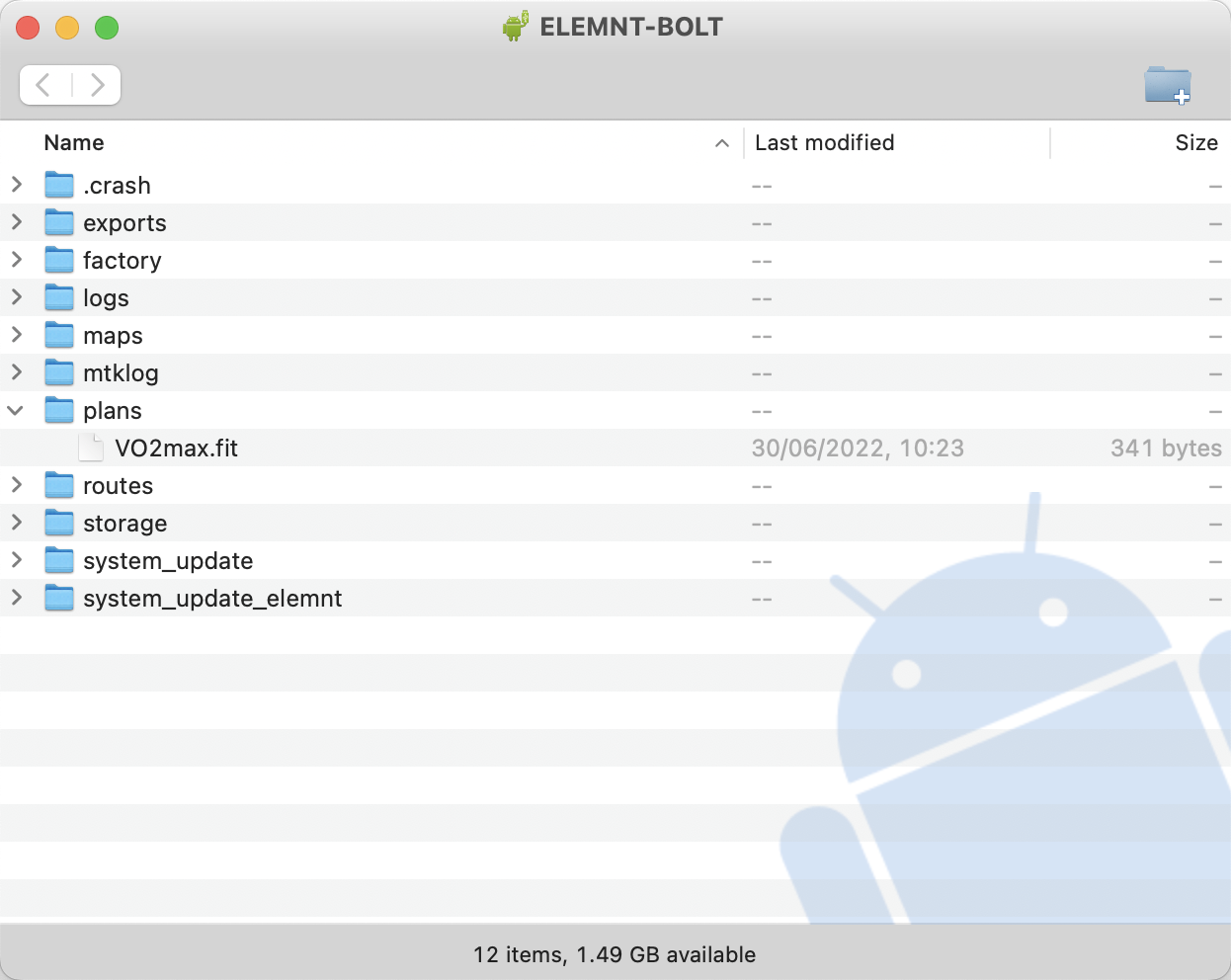 Export workouts to Wahoo - Android File Manager