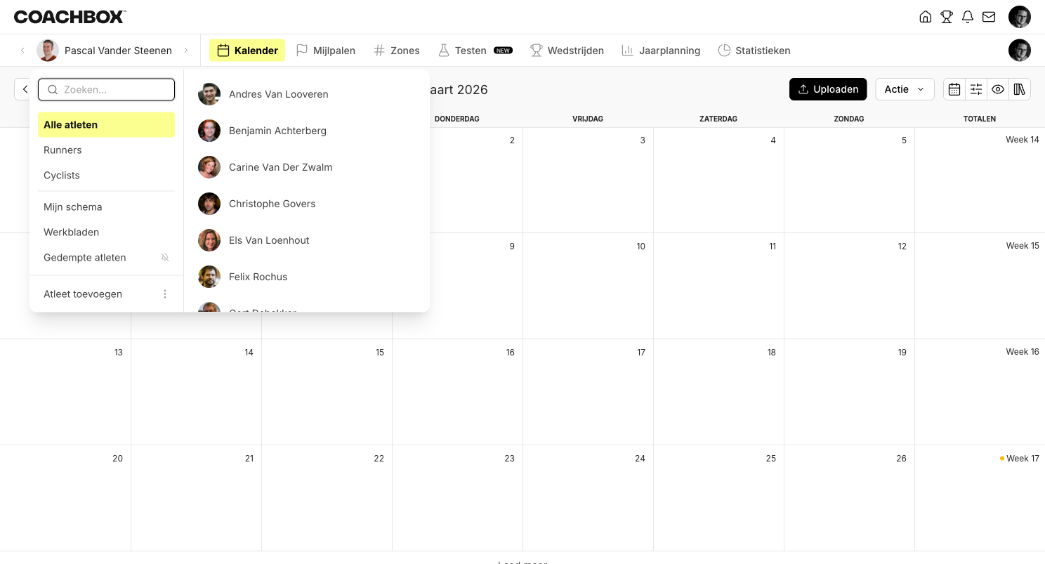 Atletenselectie sidebar met knop Atleet toevoegen
