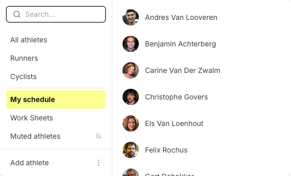 Athlete picker sidebar with Add athlete button