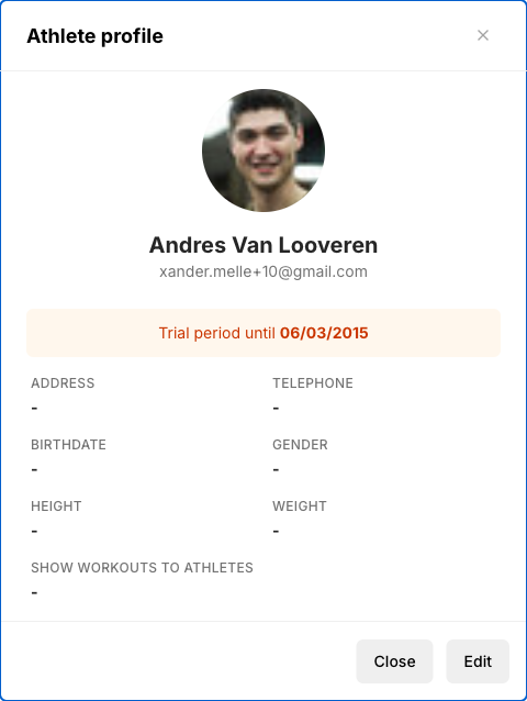 Athlete profile view