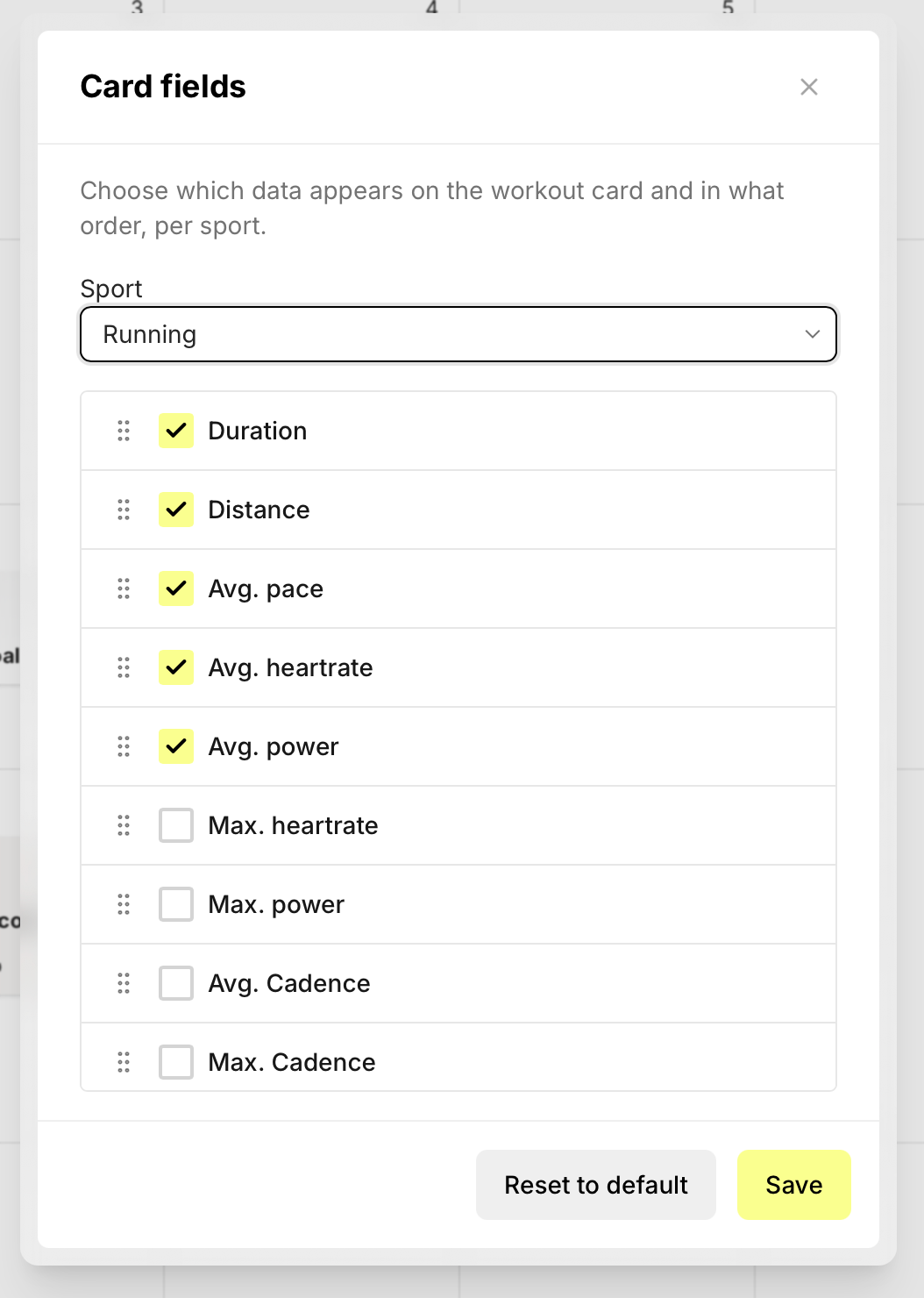 Card fields picker