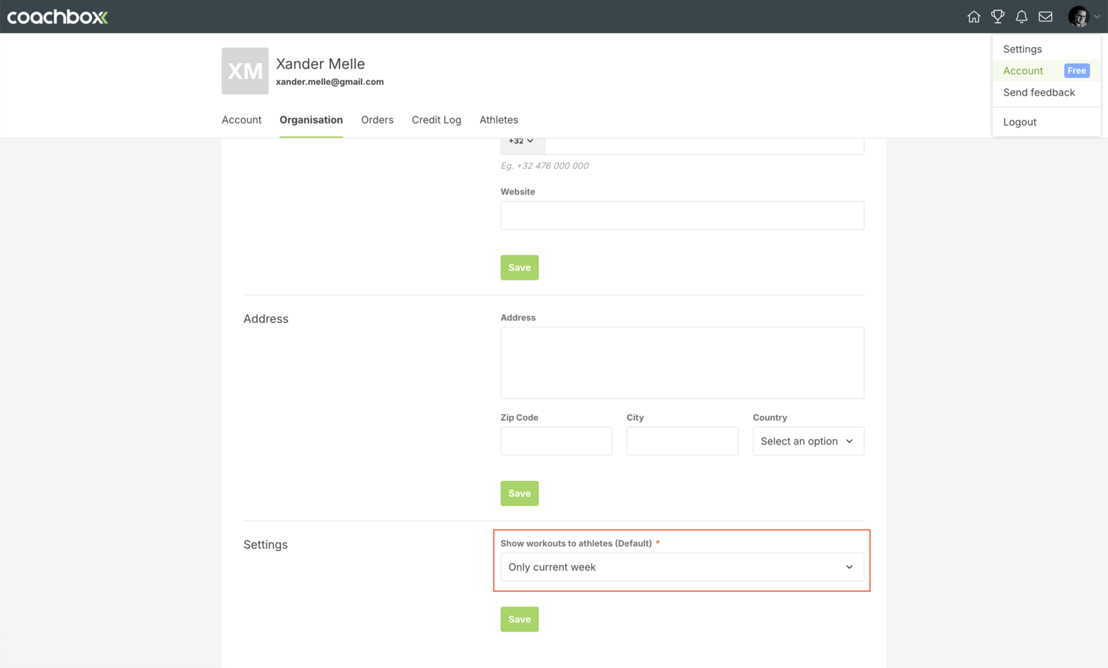 Global settings for workout visibility