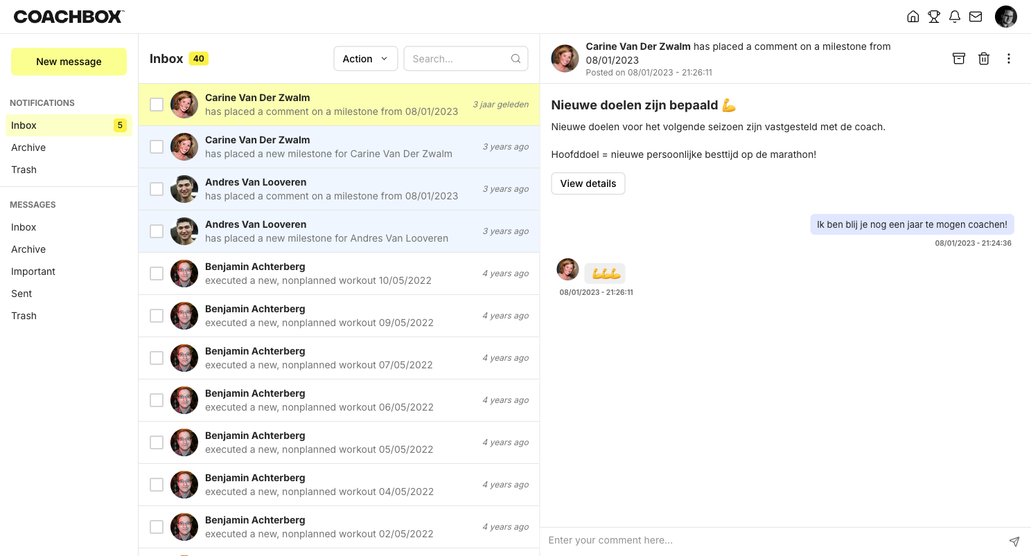Notifications inbox with detail panel