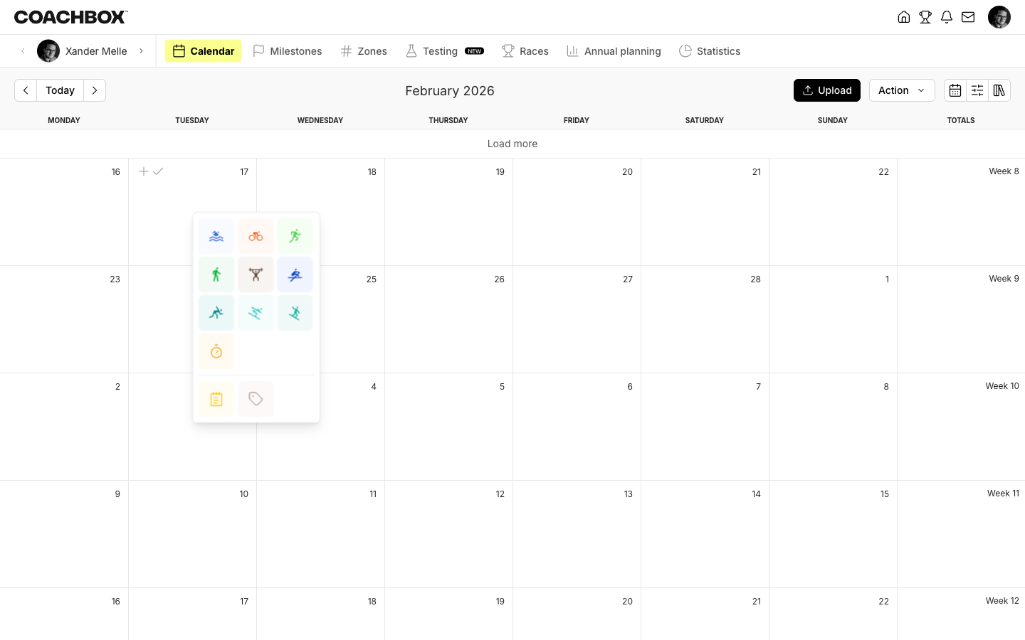 Sport picker on the calendar